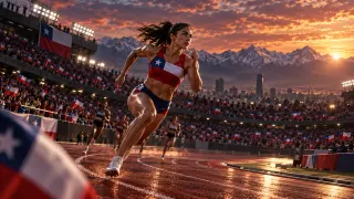 Deportes Chile · Atletismo: Velocista en la pista con la bandera.