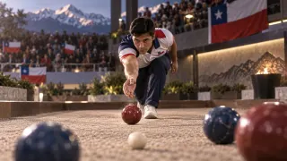 Deportes Chile · Bochas: Lanzamiento en la cancha de bochas frente a la cordillera.