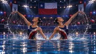 Deportes Chile · Natación artística: Dúo en la piscina bajo la bandera.