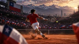 Deportes Chile · Tenis: Golpe en arcilla con las banderas en la tribuna.