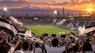 Fútbol · Tributo Colo-Colo: Blanco y negro, Santiago y la cordillera al atardecer.